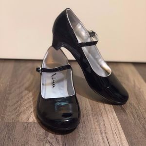 Nina Girls' Black Patent Mary Janes w/Kitten Heel